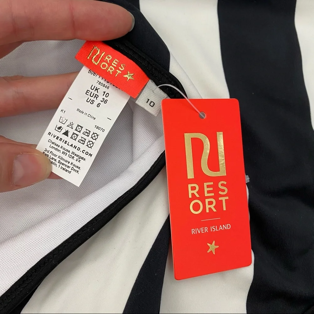 River Island Black and White Striped One-Piece Swimsuit